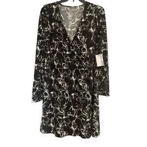 New Nine West Long Sleeve Wrap dress Size XXL Black &  White Casual Fancy